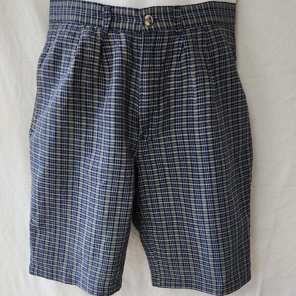 Bugle Boy Blue Walking Bermuda Blue and Gray Plaid 4 pocket Shorts W Size 16 R - Picture 1 of 10